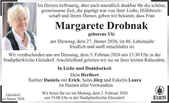 Traueranzeige von Margarete Drobnak von Kleine Zeitung