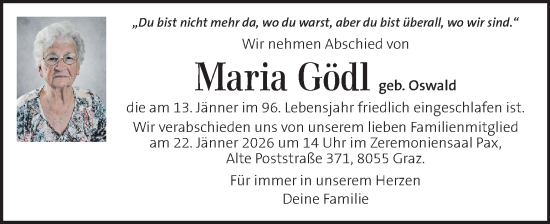 Traueranzeige von Maria Gödl von Kleine Zeitung