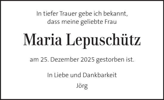 Traueranzeige von Maria Lepuschütz von Kleine Zeitung