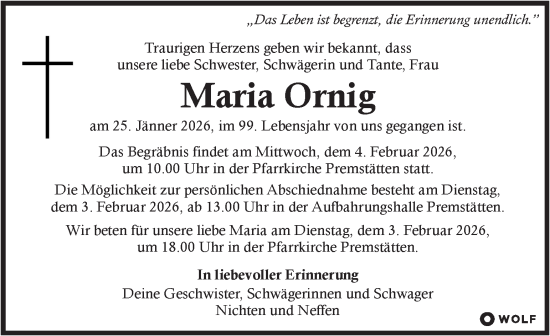 Traueranzeige von Maria Ornig von Kleine Zeitung