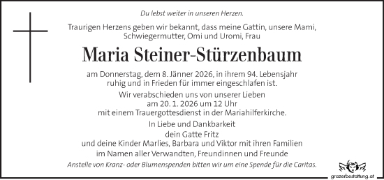 Traueranzeige von Maria Steiner-Stürzenbaum von Kleine Zeitung