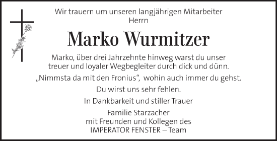 Traueranzeige von Marko Wurmitzer von Kleine Zeitung