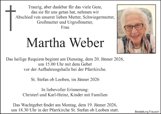 Traueranzeige von Martha Weber von Kleine Zeitung