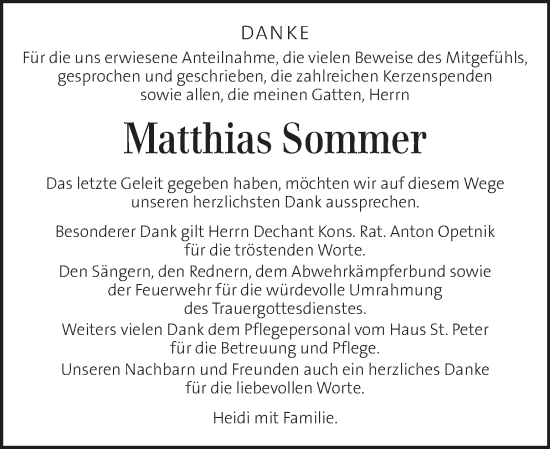 Traueranzeige von Matthias Sommer von Kleine Zeitung