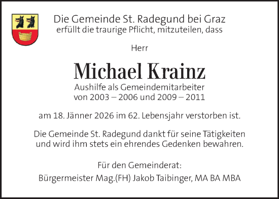 Traueranzeige von Michael Krainz von Kleine Zeitung