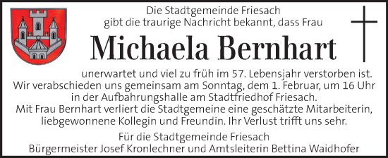 Traueranzeige von Michaela Bernhart von Kleine Zeitung