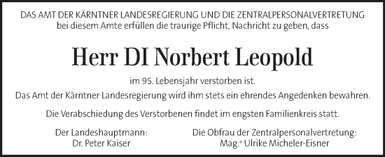 Traueranzeige von Norbert Leopold von Kleine Zeitung