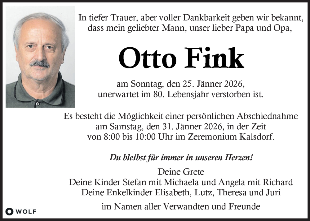  Traueranzeige für Otto Fink vom 28.01.2026 aus Kleine Zeitung