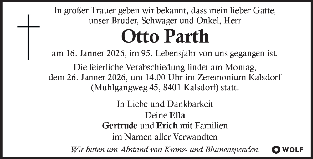  Traueranzeige für Otto Parth vom 22.01.2026 aus Kleine Zeitung