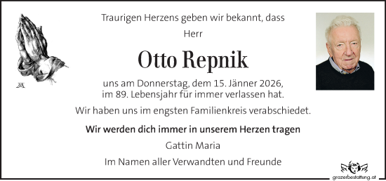 Traueranzeige von Otto Repnik von Kleine Zeitung