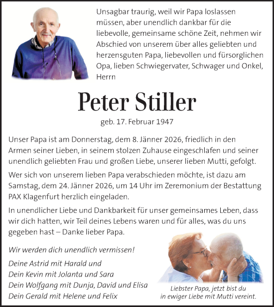 Traueranzeige von Peter Stiller von Kleine Zeitung