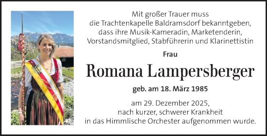 Traueranzeige von Romana Lampersberger von Kleine Zeitung