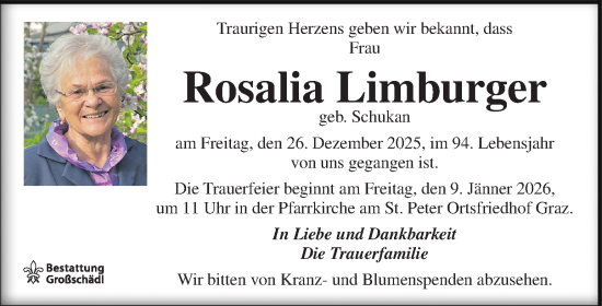 Traueranzeige von Rosalia Limburger von Kleine Zeitung