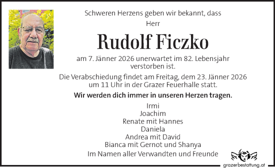 Traueranzeige von Rudolf Ficzko von Kleine Zeitung