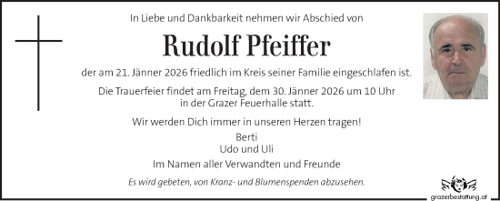 Traueranzeige von Rudolf Pfeiffer von Kleine Zeitung