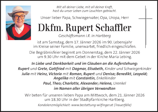 Traueranzeige von Rupert Schaffler von Kleine Zeitung