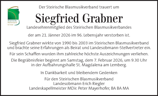 Traueranzeige von Siegfried Grabner von Kleine Zeitung