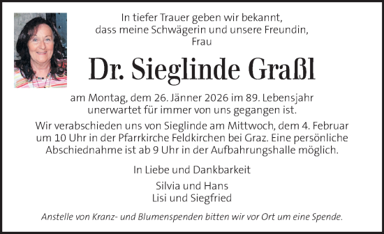 Traueranzeige von Sieglinde Graßl von Kleine Zeitung