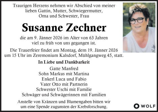 Traueranzeige von Susanne Zechner von Kleine Zeitung