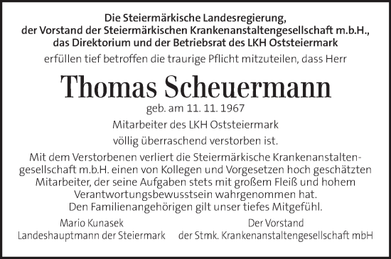 Traueranzeige von Thomas Scheuermann von Kleine Zeitung
