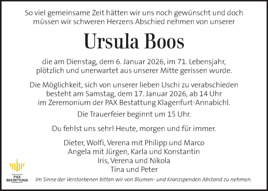 Traueranzeige von Ursula Boos von Kleine Zeitung