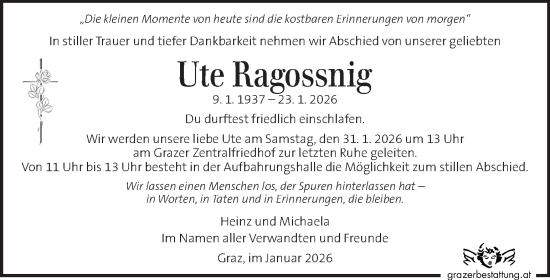 Traueranzeige von Ute Ragossnig von Kleine Zeitung