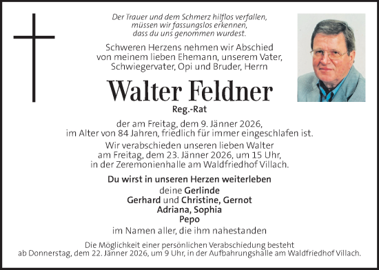 Traueranzeige von Walter Feldner von Kleine Zeitung
