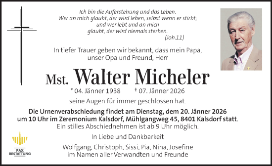 Traueranzeige von Walter Micheler von Kleine Zeitung