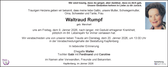 Traueranzeige von Waltraud Rumpf von Kleine Zeitung