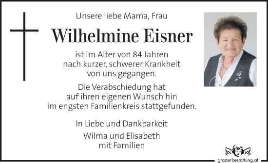 Traueranzeige von Wilhelmine Eisner von Kleine Zeitung