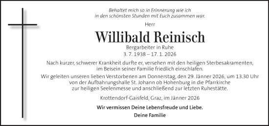 Traueranzeige von Willibald Reinisch von Kleine Zeitung