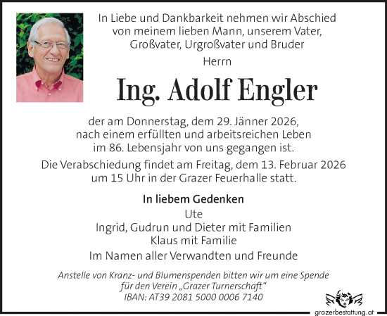 Traueranzeige von Adolf Engler von Kleine Zeitung