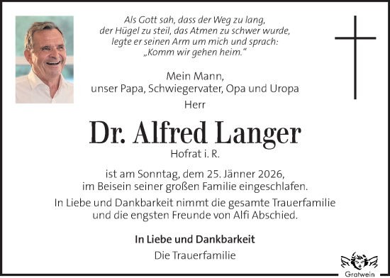 Traueranzeige von Alfred Langer von Kleine Zeitung