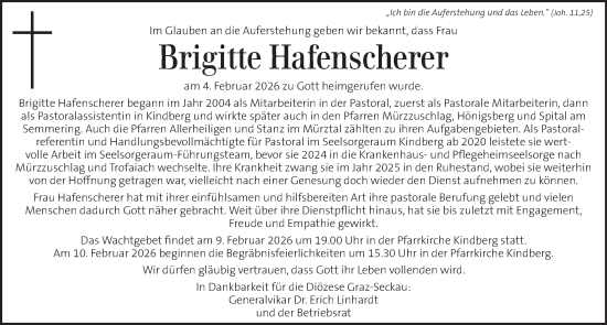 Traueranzeige von Brigitte Hafenscherer von Kleine Zeitung