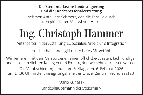 Traueranzeige von Christoph Hammer von Kleine Zeitung