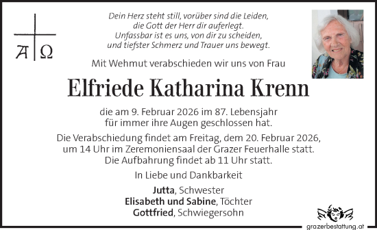 Traueranzeige von Elfriede Katharina Krenn von Kleine Zeitung