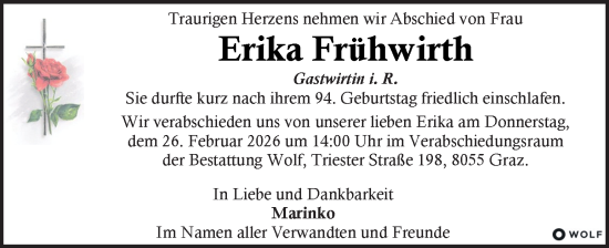 Traueranzeige von Erika Frühwirth von Kleine Zeitung