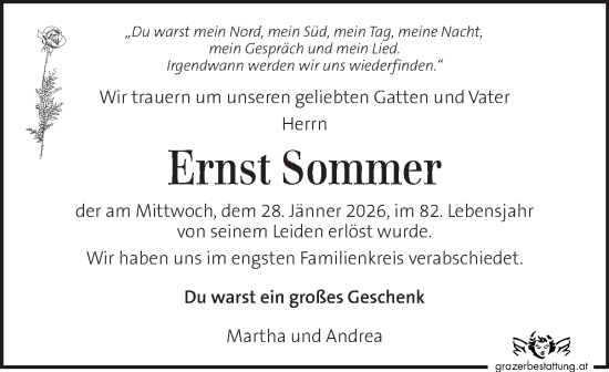 Traueranzeige von Ernst Sommer von Kleine Zeitung