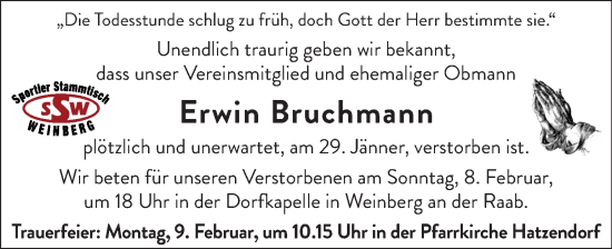 Traueranzeige von Erwin Bruchmann von Kleine Zeitung