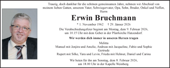 Traueranzeige von Erwin Bruchmann von Kleine Zeitung