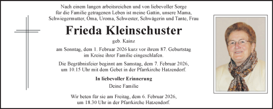 Traueranzeige von Frieda Kleinschuster von Kleine Zeitung