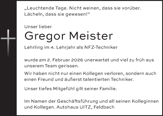 Traueranzeige von Gregor Meister von Kleine Zeitung