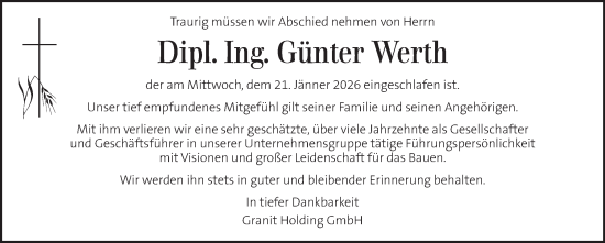 Traueranzeige von Günter Werth von Kleine Zeitung