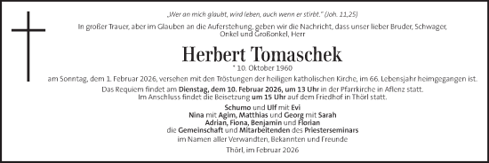 Traueranzeige von Herbert Tomaschek von Kleine Zeitung