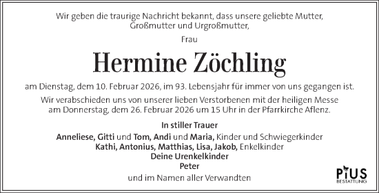 Traueranzeige von Hermine Zöchling von Kleine Zeitung