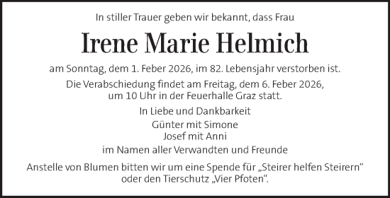 Traueranzeige von Irene Marie Helmich von Kleine Zeitung