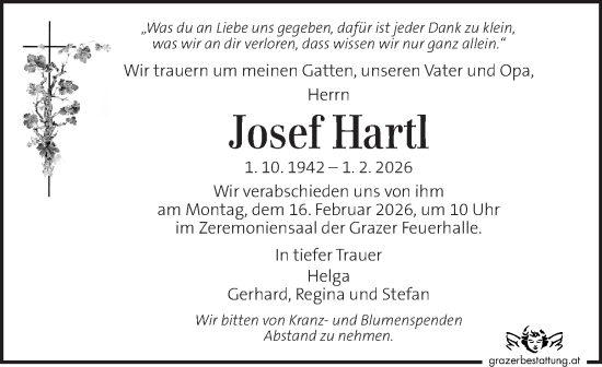 Traueranzeige von Josef Hartl von Kleine Zeitung