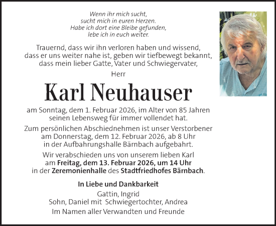 Traueranzeige von Karl Neuhauser von Kleine Zeitung