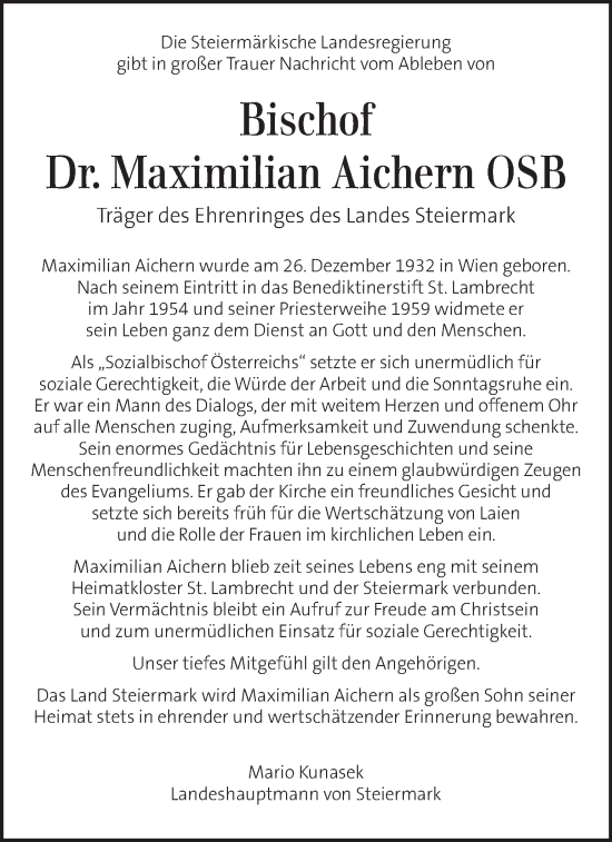 Traueranzeige von Maximilian Aichern von Kleine Zeitung