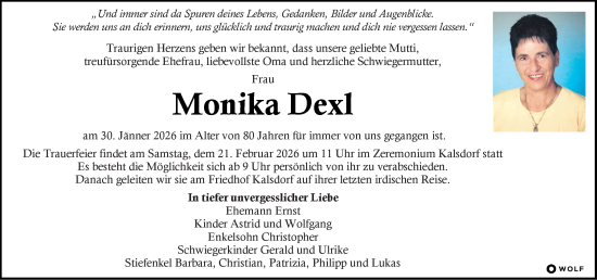 Traueranzeige von Monika Dexl von Kleine Zeitung